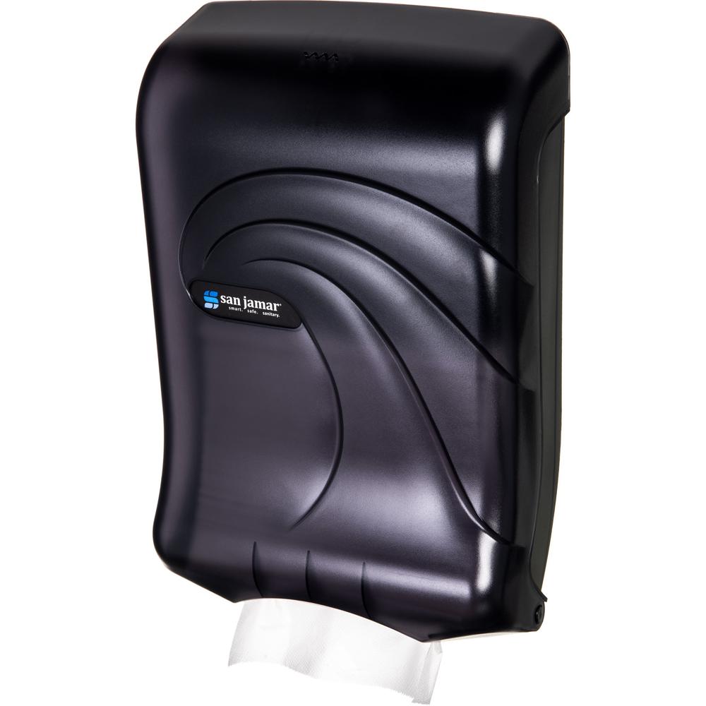 San Jamar Ultrafold Multifold Towel Dispenser - C Fold, Multifold, Touchless Dispenser - 450 x C Fold, 750 x Multifold - 18.7" Height x 11.7" Width x 6.3" Depth - Plastic - Black - Transparent, Touch-. Picture 1