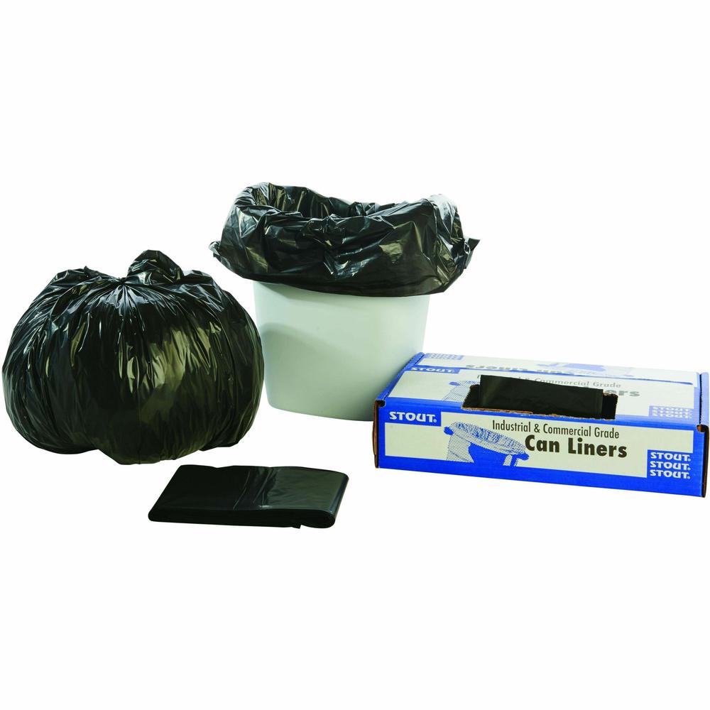 Stout Recycled Content Trash Bags - 10 gal/55 lb Capacity - 24" Width x 24" Length - 1 mil (25 Micron) Thickness - Brown - Resin - 250/Carton - Recycled. Picture 1