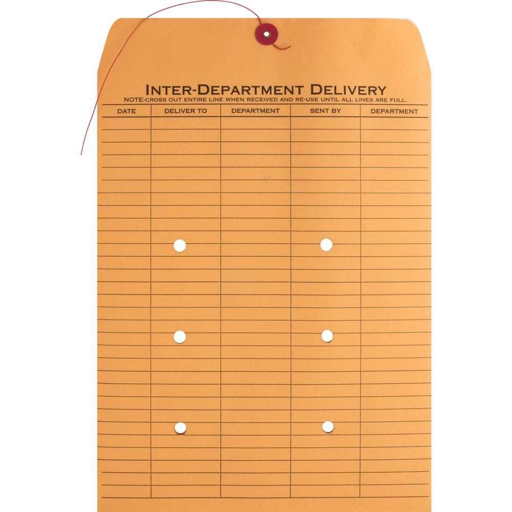 Business Source 2-sided Inter-Department Envelopes - Inter-department - 10" Width x 13" Length - 28 lb - String/Button - Kraft - 100 / Box - Kraft. Picture 1