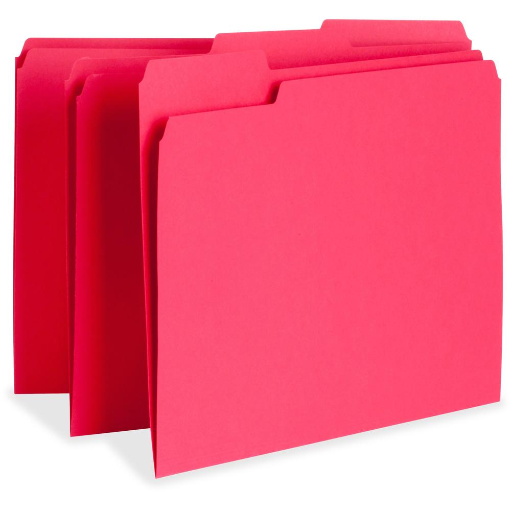 Business Source 1/3 Tab Cut Letter Recycled Top Tab File Folder - 8 1/2" x 11" - Top Tab Location - Assorted Position Tab Position - Red - 10% Recycled - 100 / Box. The main picture.