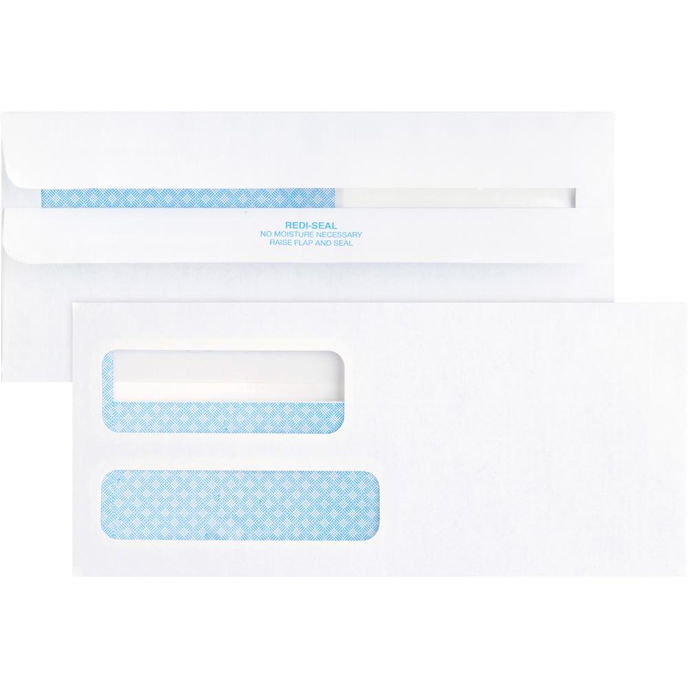 Business Source No. 9 Double Window Invoice Envelopes - Double Window - #9 - 8 7/8" Width x 3 7/8" Length - 24 lb - Self-sealing - 500 / Box - White. Picture 1