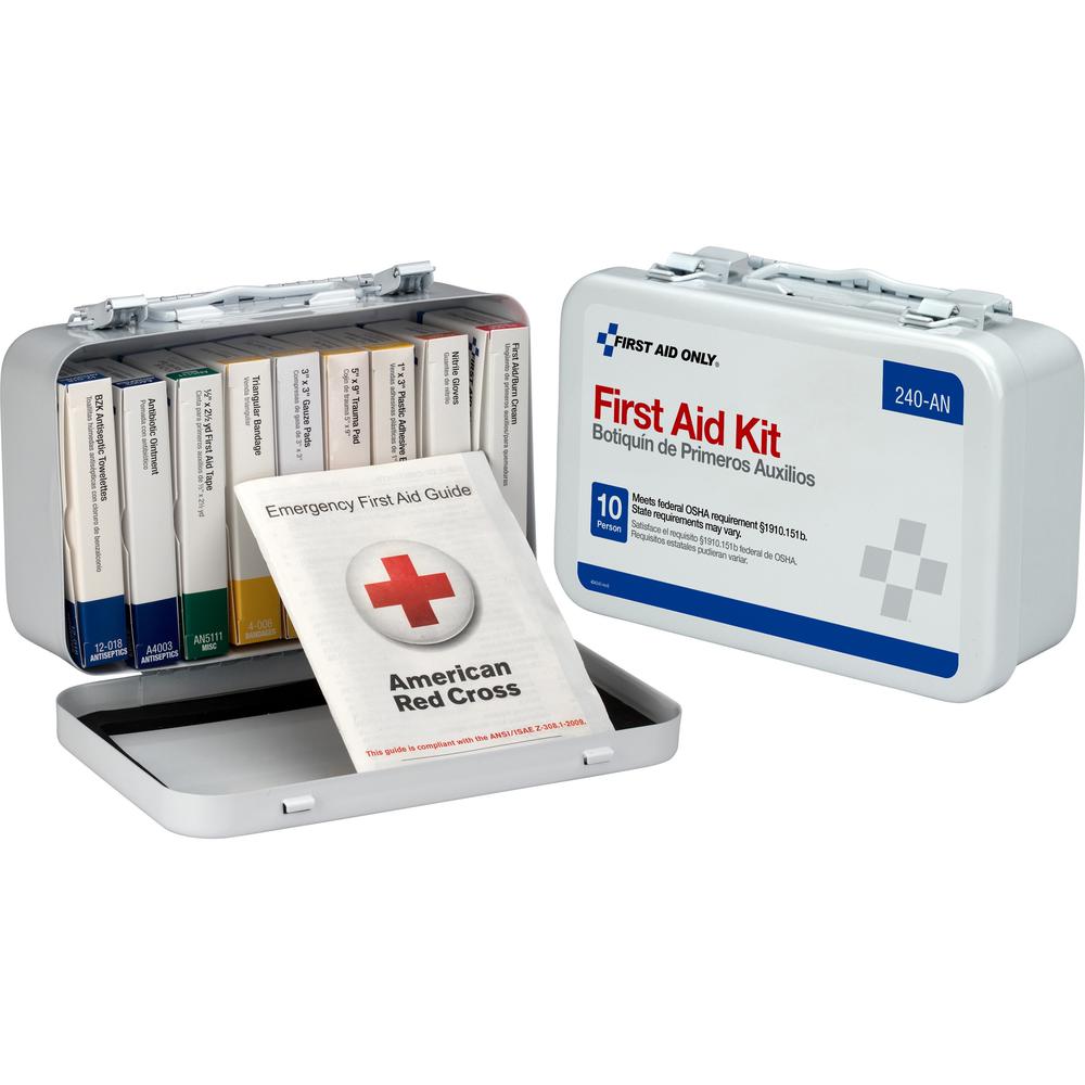 First Aid Only 10-unit ANSI 64-piece First Aid Kit - 64 x Piece(s) For 10 x Individual(s) - 4.5" Height x 7.5" Width x 2.4" Depth Length - Metal Case - 1 Each. Picture 1