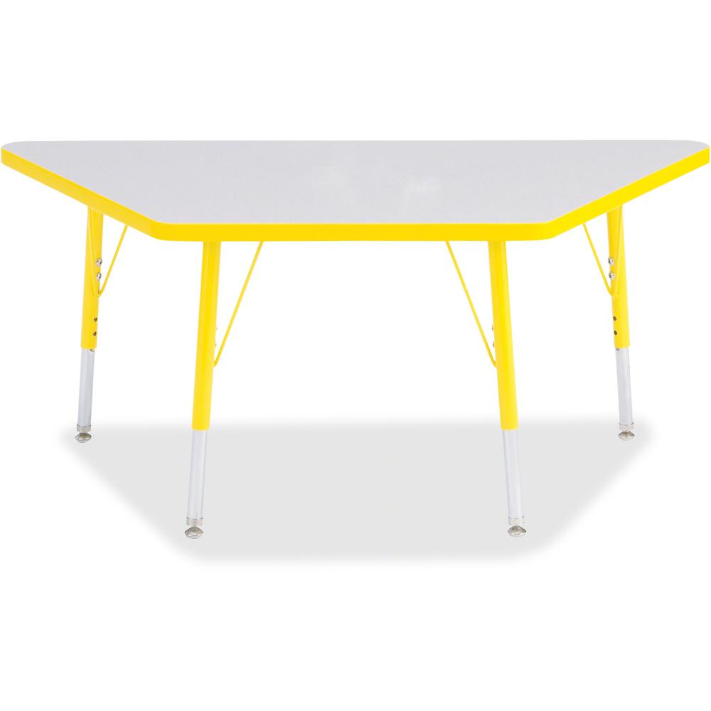 Jonti-Craft Berries Elementary Height Prism Edge Trapezoid Table - Laminated Trapezoid, Yellow Top - Four Leg Base - 4 Legs - Adjustable Height - 15" to 24" Adjustment - 48" Table Top Length x 24" Tab. Picture 1