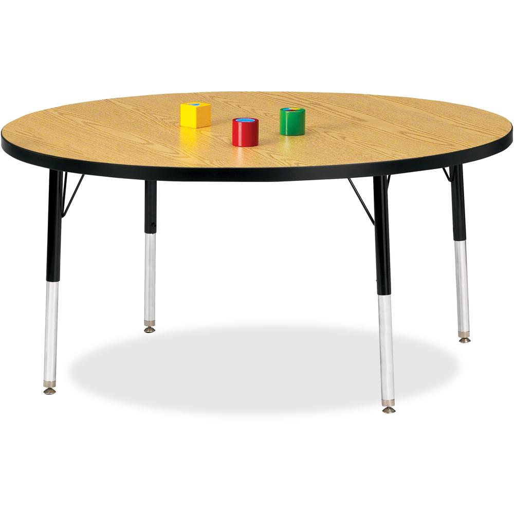 Jonti-Craft Berries Elementary Height Color Top Round Table - Black Oak Round, Laminated Top - Four Leg Base - 4 Legs - Adjustable Height - 15" to 24" Adjustment x 1.13" Table Top Thickness x 48" Tabl. Picture 1
