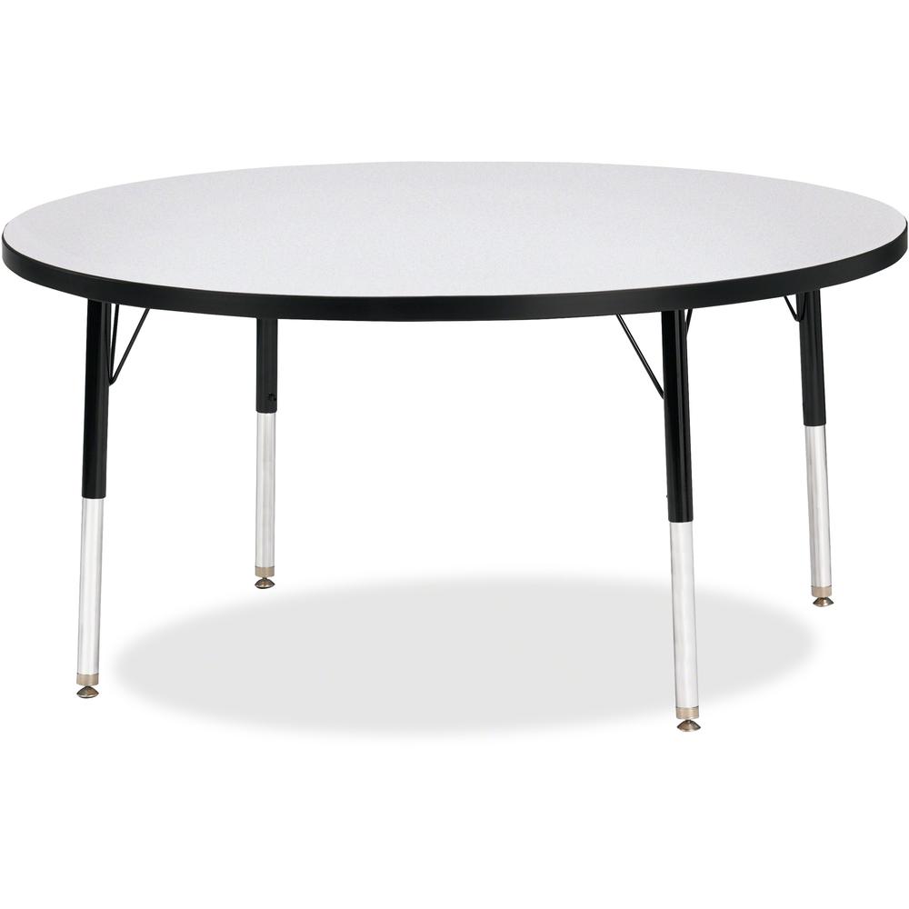 Jonti-Craft Berries Elementary Height Color Edge Round Table - Black Round Top - Four Leg Base - 4 Legs - Adjustable Height - 15" to 24" Adjustment x 1.13" Table Top Thickness x 48" Table Top Diameter. Picture 1