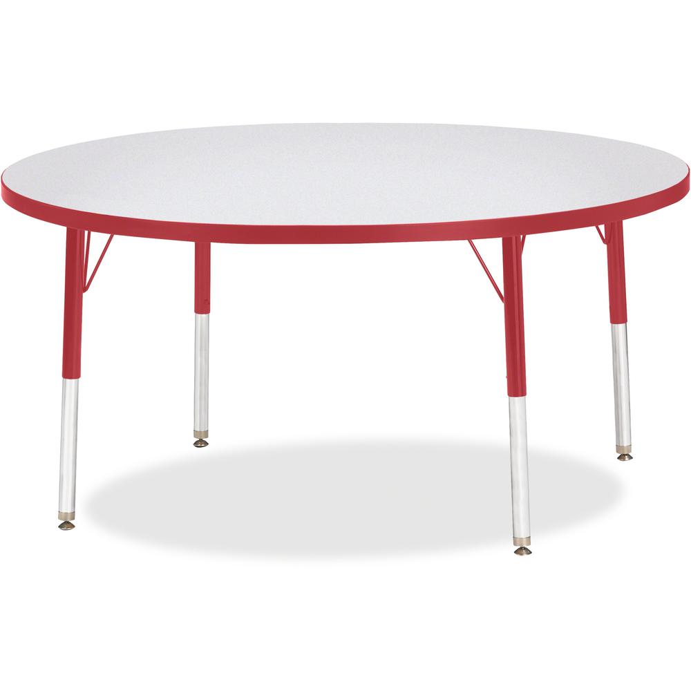 Jonti-Craft Berries Elementary Height Color Edge Round Table - Red Round Top - Four Leg Base - 4 Legs - Adjustable Height - 15" to 24" Adjustment x 1.13" Table Top Thickness x 48" Table Top Diameter -. Picture 1