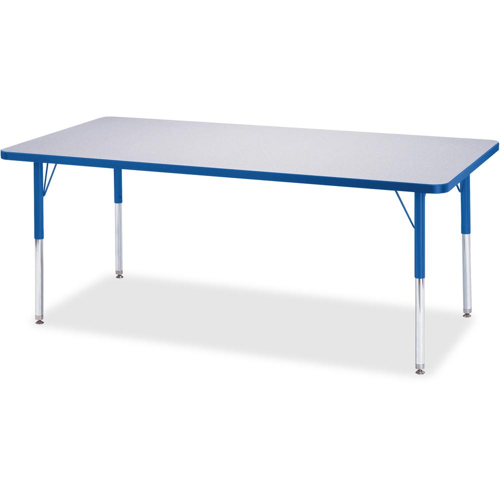 Jonti-Craft Berries Elementary Height Color Edge Rectangle Table - Blue Rectangle Top - Four Leg Base - 4 Legs - Adjustable Height - 15" to 24" Adjustment - 72" Table Top Length x 30" Table Top Width . Picture 1