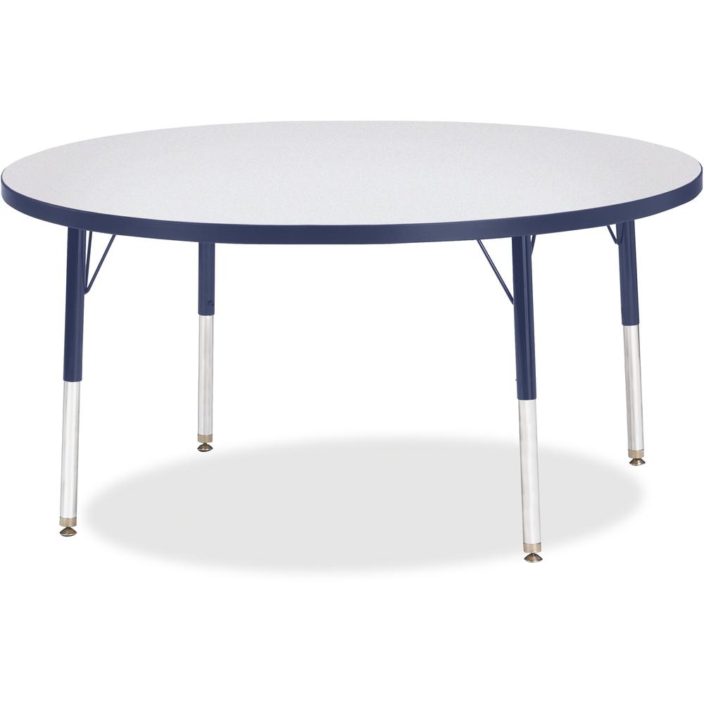 Jonti-Craft Berries Elementary Height Color Edge Round Table - Navy Round Top - Four Leg Base - 4 Legs - Adjustable Height - 15" to 24" Adjustment x 1.13" Table Top Thickness x 48" Table Top Diameter . Picture 1