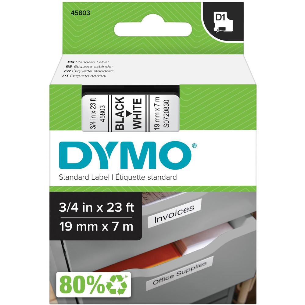 Dymo D1 Electronic Tape Cartridge - 3/4" Width - Thermal Transfer - White - Polyester - 1 Each. Picture 1