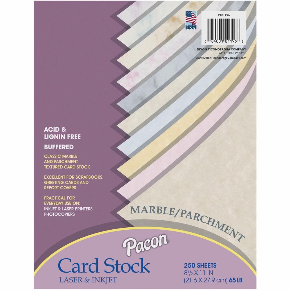 Pacon Marble/Parchment Cardstock Sheets - Assorted - Letter - 8 1/2" x 11" - 65 lb Basis Weight - Textured, Parchment, Marble - 250 / Pack - Heavyweight, Acid-free, Lignin-free, Recyclable, Buffered, . Picture 1