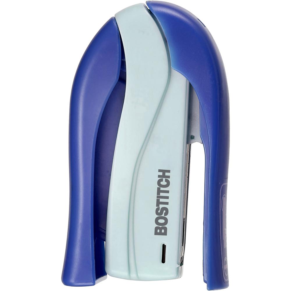 Bostitch Spring-Powered 15 Handheld Compact Stapler - 15 Sheets Capacity - 105 Staple Capacity - Half Strip - 1/4" Staple Size - 1 Each - Blue. Picture 1
