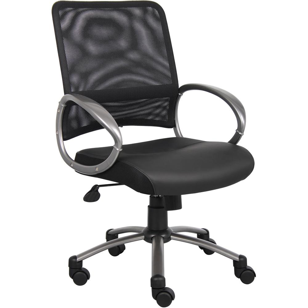 Lorell Mesh Mid-Back Task Chair - Black Leather Seat - 5-star Base - Black - 1 Each. Picture 1