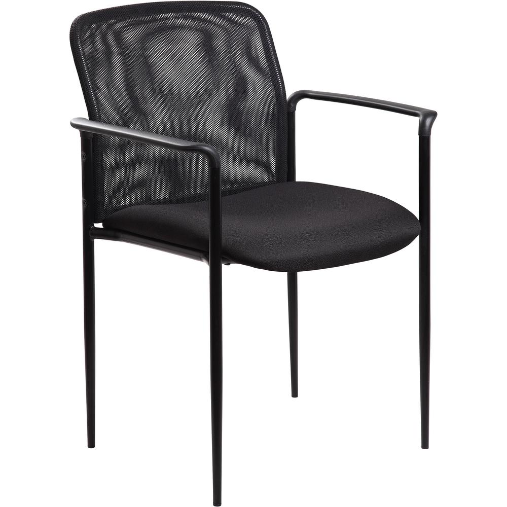 Lorell Reception Side Chair with Molded Cap Arms - Black Seat - Mesh Back - Steel Frame - Four-legged Base - 1 Each. Picture 1