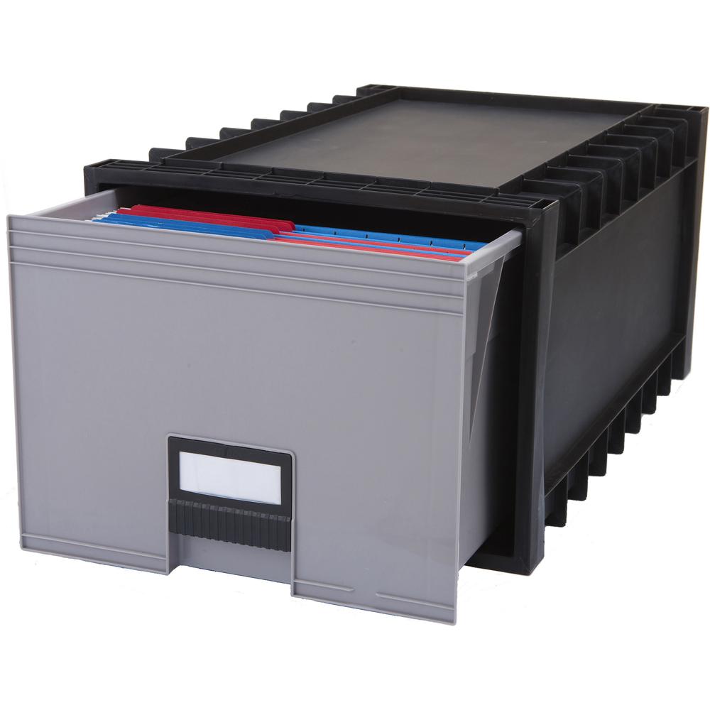 Storex Archive Files Storage Box - External Dimensions: 15.1" Width x 24.3" Depth x 11.4"Height - Media Size Supported: Letter - Heavy Duty - Stackable - Polypropylene - Black, Gray - For File - Recyc. Picture 1