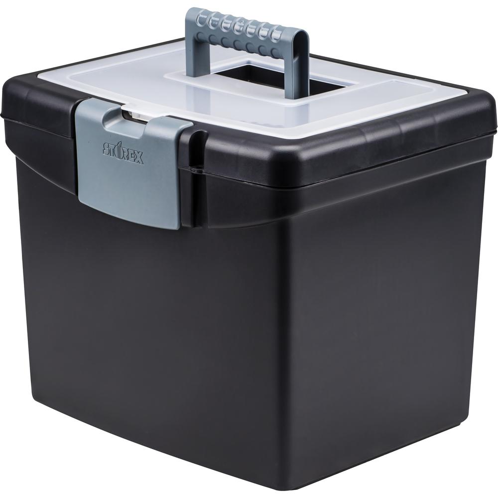 Storex Portable Storage Box - External Dimensions: 14.9" Length x 11" Width x 12.1"Height - Media Size Supported: Letter - Snap-tight Closure - Plastic - Black - For File - Recycled - 1 / Carton. Picture 1