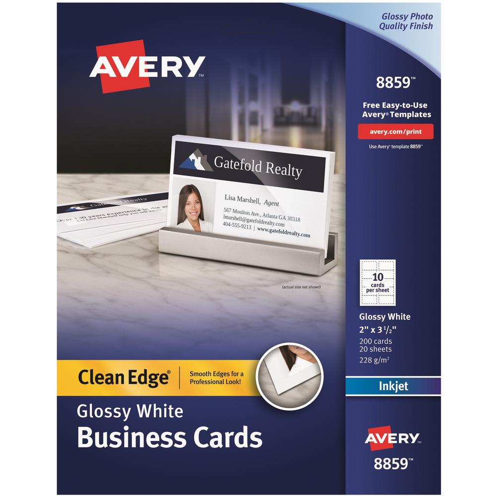 Avery&reg; Clean Edge Business Cards, 2" x 3.5" , Glossy, 200 (08859) - 110 Brightness - 8 1/2" x 11" - 83 lb Basis Weight - 227 g/m&#178; Grammage - Glossy - 200 / Pack - Heavyweight, Rounded Corner,. Picture 1