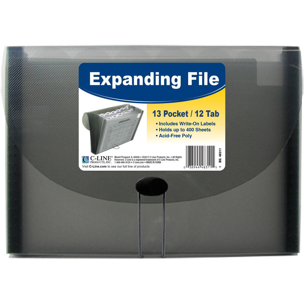 C-Line 13-Pocket Letter Size Expanding File - Smoke, 1/EA, 48311. Picture 1