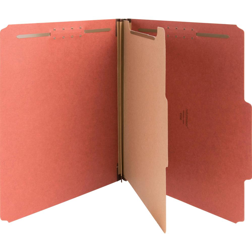 Nature Saver 2/5 Tab Cut Letter Recycled Classification Folder - 8 1/2" x 11" - 4 Fastener(s) - 2" Fastener Capacity for Folder, 1" Fastener Capacity for Divider - 1 Divider(s) - Pressboard - Redrope . Picture 1