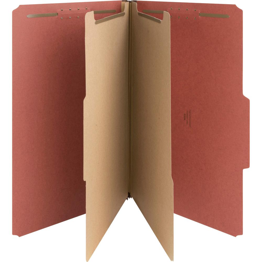 Nature Saver 2/5 Tab Cut Legal Recycled Classification Folder - 8 1/2" x 14" - 6 Fastener(s) - 2" Fastener Capacity for Folder, 1" Fastener Capacity for Divider - 2 Divider(s) - Pressboard - Red - 100. Picture 1