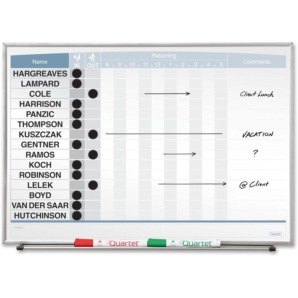 Quartet Matrix 15-employee In/Out Board - 16" Height x 23" Width - White Natural Cork Surface - Magnetic, Durable - Silver Frame - 1 Each. Picture 1