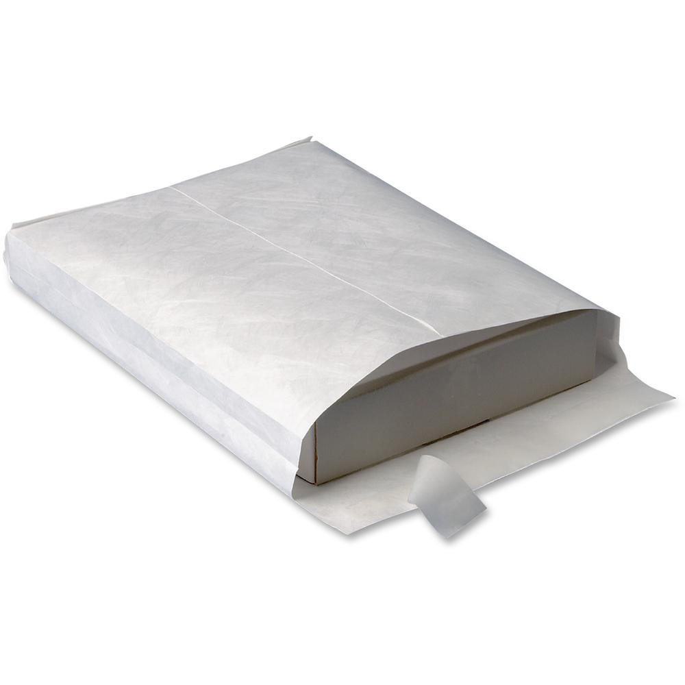 Business Source Tyvek Expansion Envelopes - Expansion - 12" Width x 15 1/2" Length - 4" Gusset - Peel & Seal - Tyvek - 50 / Box - White. Picture 1