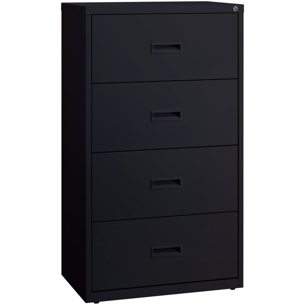 Lorell Value Lateral File - 2-Drawer - 30" x 18.6" x 52.5" - 4 x Drawer(s) for File - A4, Legal, Letter - Adjustable Glide, Ball-bearing Suspension, Label Holder - Black - Steel - Recycled. Picture 1