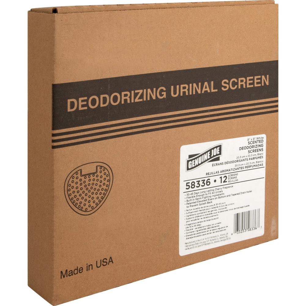 Genuine Joe Deluxe Urinal Screen - Lasts upto 45 Days - Deodorizer, Flexible - 12 / Box - White. Picture 1