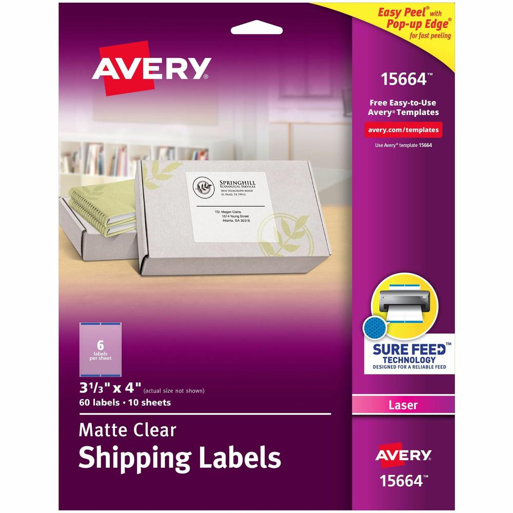 Avery&reg; Easy Peel Return Address Labels - 3 21/64" Width x 4" Length - Permanent Adhesive - Rectangle - Laser - Clear - Film - 6 / Sheet - 10 Total Sheets - 60 Total Label(s) - 5. Picture 1
