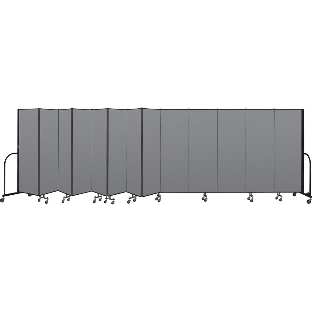 Screenflex Portable Room Dividers - 72" Height x 24.1 ft Length - Black Metal Frame - Polyester - Stone - 1 Each. Picture 1