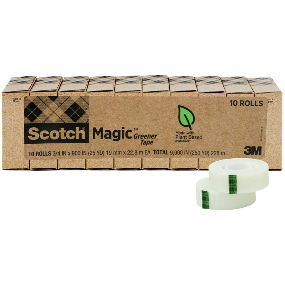 Scotch 3/4"W Magic Greener Tape Rolls - 25 yd Length x 0.75" Width - 1" Core - For Sealing, Packing - 10 / Pack - Matte - Clear. Picture 1