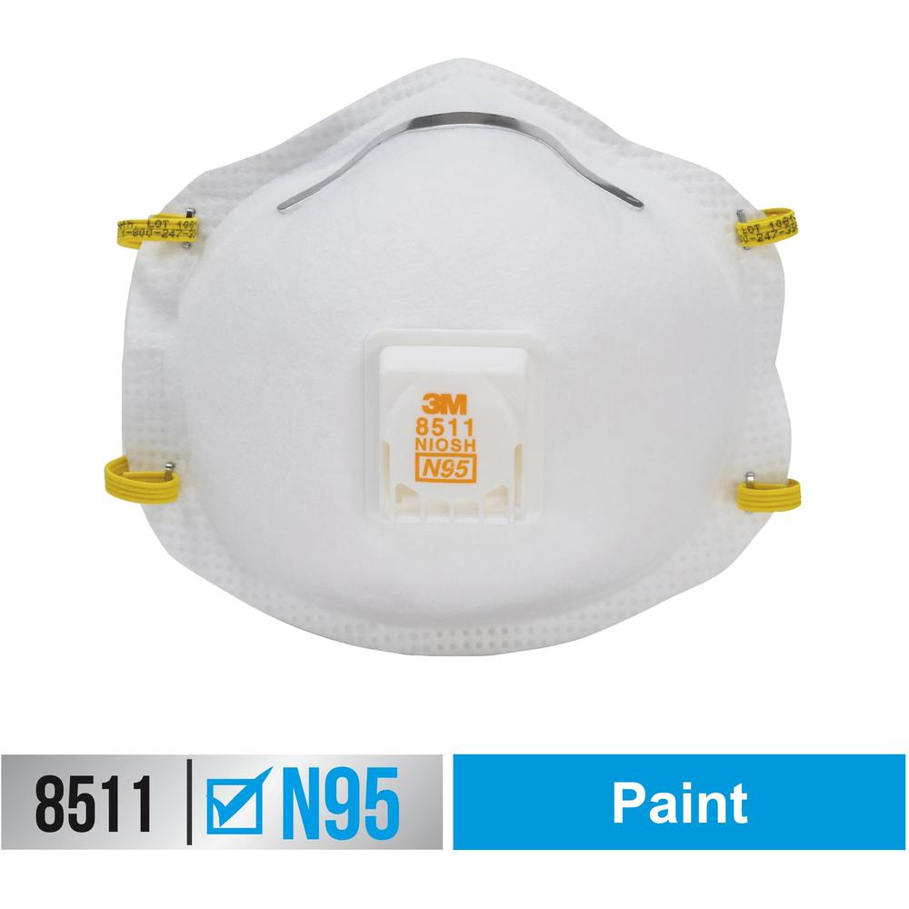 3M Particulate Respirator N95 - Particulate Protection - White - Exhalation Valve, Adjustable Nose Clip, Braided Headband - 10 / Box. Picture 1