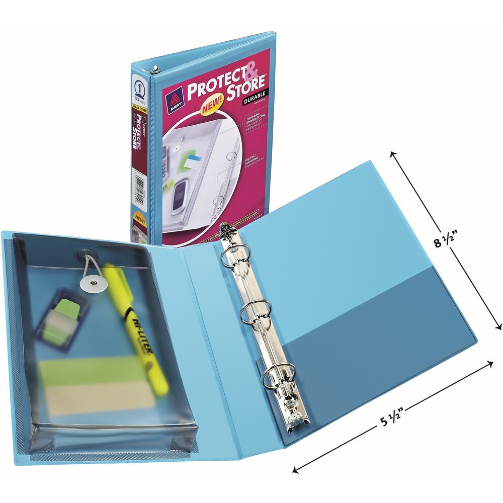 Avery&reg; 1" Mini Durable View Binder - 1" Binder Capacity - Half-letter - 5 1/2" x 8 1/2" Sheet Size - 175 Sheet Capacity - Round Ring Fastener(s) - 2 Pocket(s) - Polypropylene - Recycled - Pocket, . Picture 1