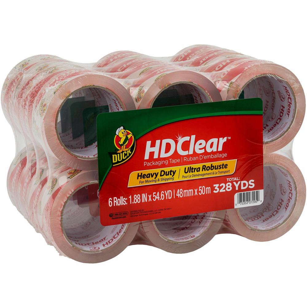 Duck Brand HD Clear Packing Tape - 54.60 yd Length x 1.88" Width - 3" Core - 2.60 mil - Acrylic Backing - UV Resistant - For Sealing, Packing, Shipping, Label Protection - 24 / Carton - Clear. Picture 1