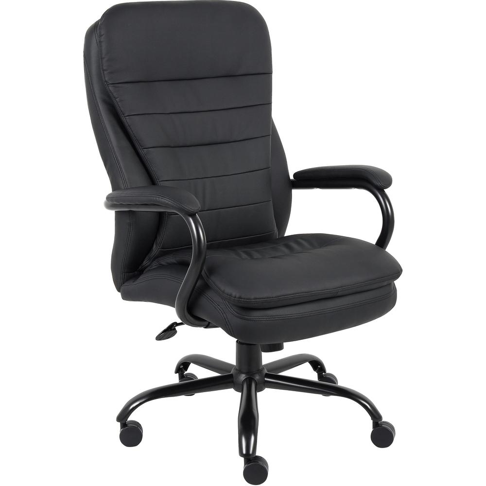 Lorell Big & Tall Double Cushion Executive High-Back Chair - Black Leather Seat - Black Leather Back - 5-star Base - Black - 1 Each. Picture 1