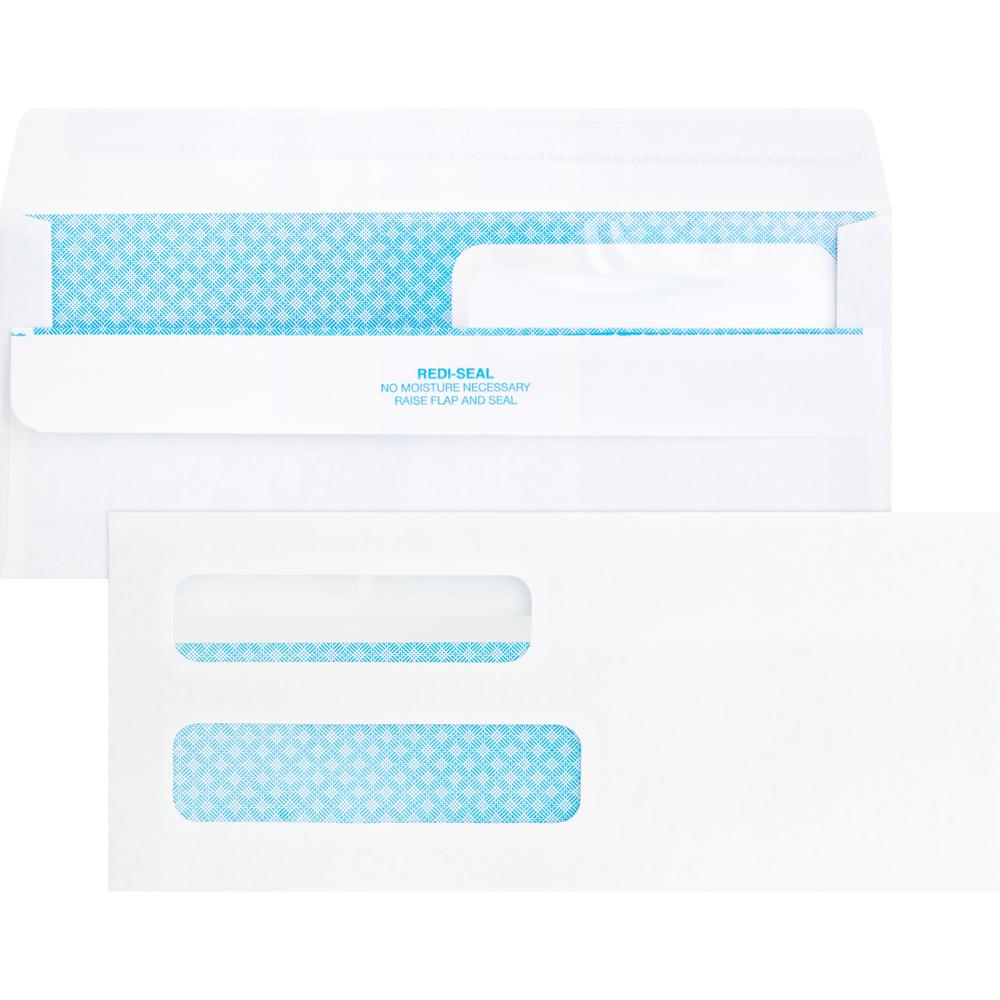 Business Source Double Window No. 8-5/8 Check Envelopes - Double Window - #8 5/8 - 8 5/8" Width x 3 5/8" Length - 24 lb - Self-sealing - 500 / Box - White. Picture 1