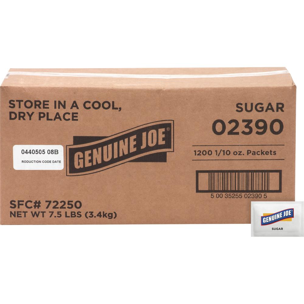 Genuine Joe Sugar Packets - Packet - 0.099 oz (2.8 g) - 1200/Box. Picture 1