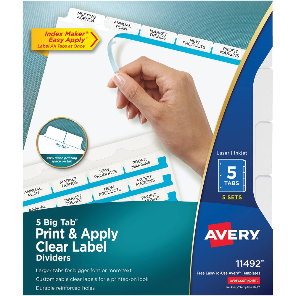 Avery&reg; Big Tab Index Maker Index Divider - 25 x Divider(s) - Print-on Tab(s) - 5 - 5 Tab(s)/Set - 8.5" Divider Width x 11" Divider Length - 3 Hole Punched - White Paper Divider - White Paper Tab(s. The main picture.