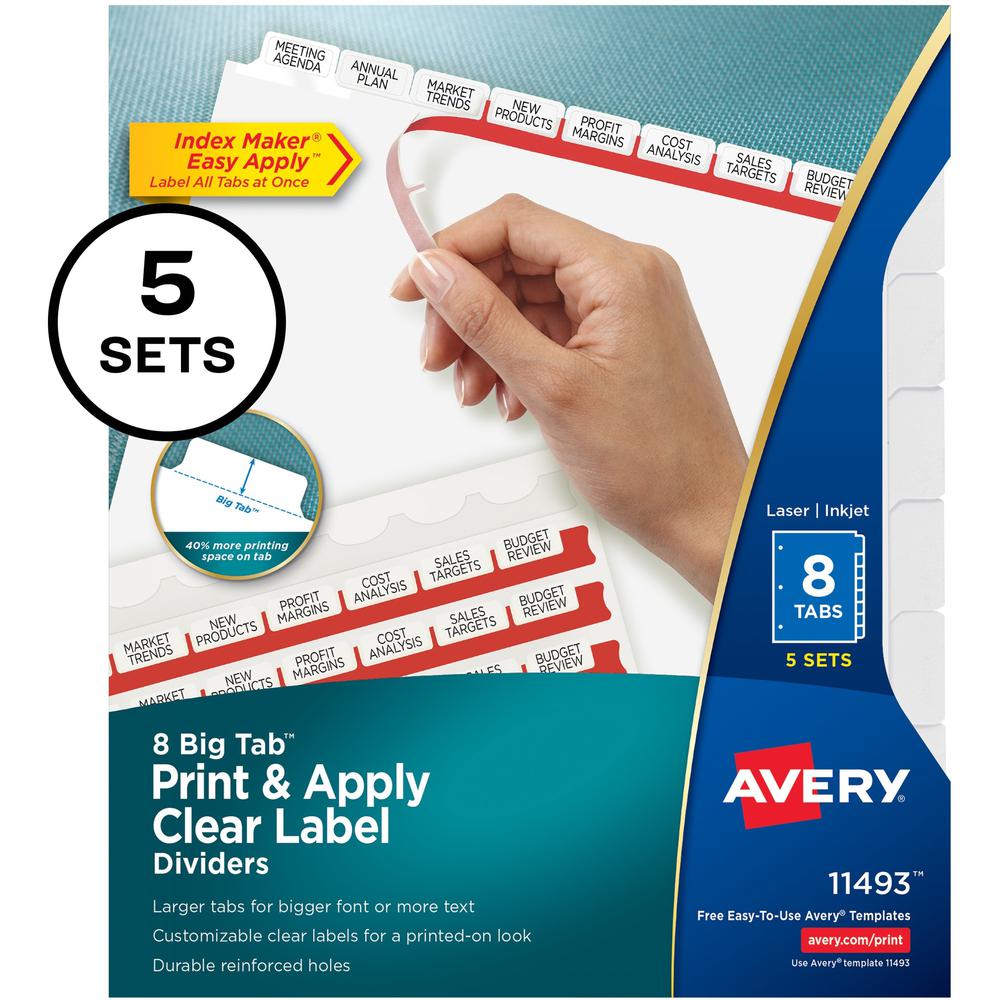 Avery&reg; Big Tab Index Maker Index Divider - 40 x Divider(s) - Print-on Tab(s) - 8 - 8 Tab(s)/Set - 8.5" Divider Width x 11" Divider Length - 3 Hole Punched - White Paper Divider - White Paper Tab(s. The main picture.