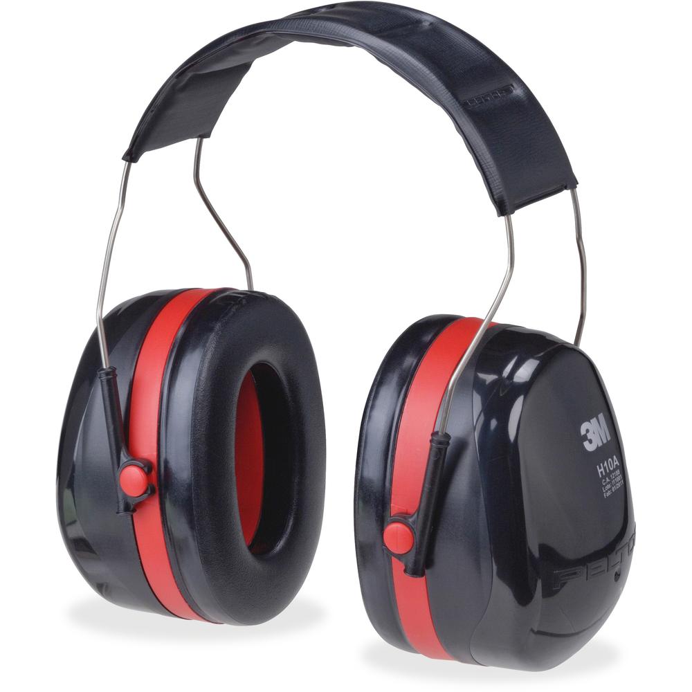 Peltor Optime 105 Twin Cup Earmuffs - Noise, Noise Reduction Rating Protection - Foam, Acrylonitrile Butadiene Styrene (ABS), Plastic, Plastic - Black, Red - Foldable, Comfortable, Lightweight, Low Li. Picture 1