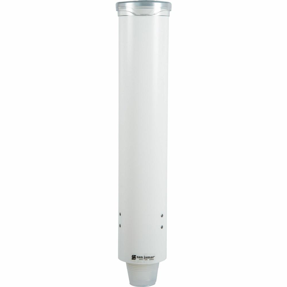 San Jamar Small Pull-type Water Cup Dispenser - 16" Tube - Pull Dispensing - Wall Mountable - Transparent White - Plastic - 1 Each. Picture 1