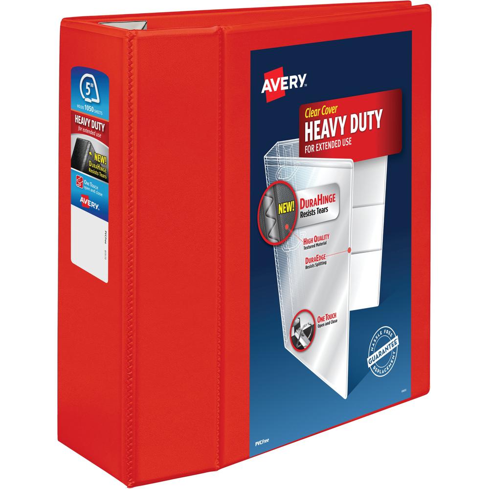 Avery&reg; Heavy-Duty View Red 5" Binder (79327) - Avery&reg; Heavy-Duty View 3 Ring Binder, 5" One Touch EZD&reg; Rings, 2.3/4.8" Spine, 1 Red Binder (79327). Picture 1