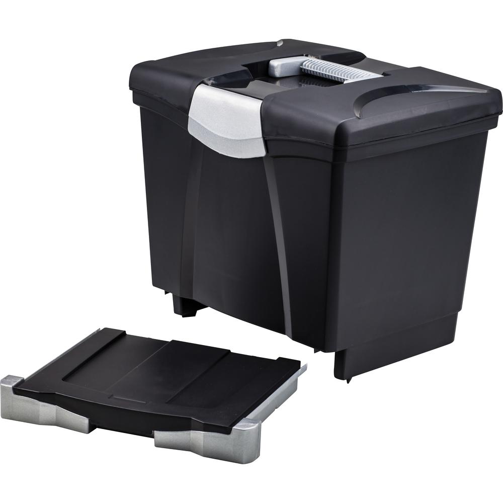 Storex Portable file Box with Drawer - External Dimensions: 11.5" Width x 14.3" Depth x 13" Height - Latch Lock Closure - Plastic - Black - For Document, Pen/Pencil, File, Letter - Recycled - 1 / Cart. Picture 1