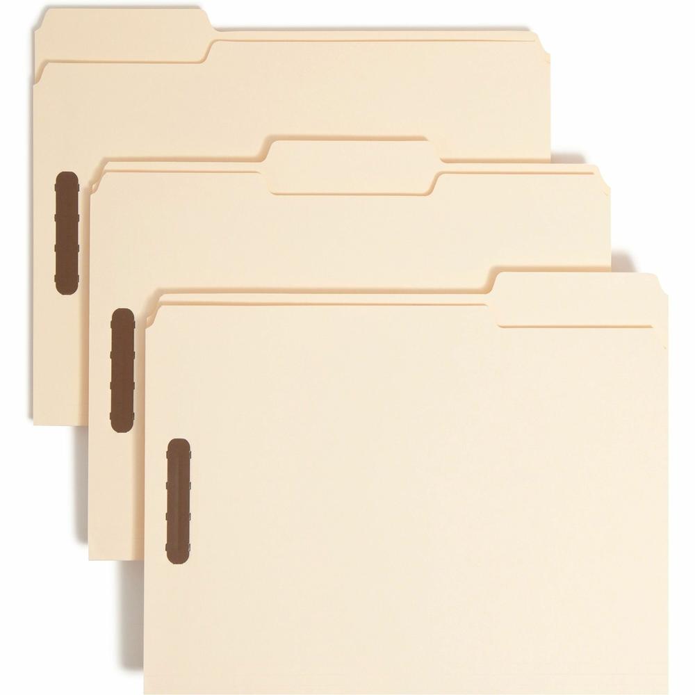 Smead 1/3 Tab Cut Letter Recycled Fastener Folder - 8 1/2" x 11" - 2 x 2K Fastener(s) - Top Tab Location - Assorted Position Tab Position - Manila - 10% Paper Recycled - 50 / Box. Picture 1