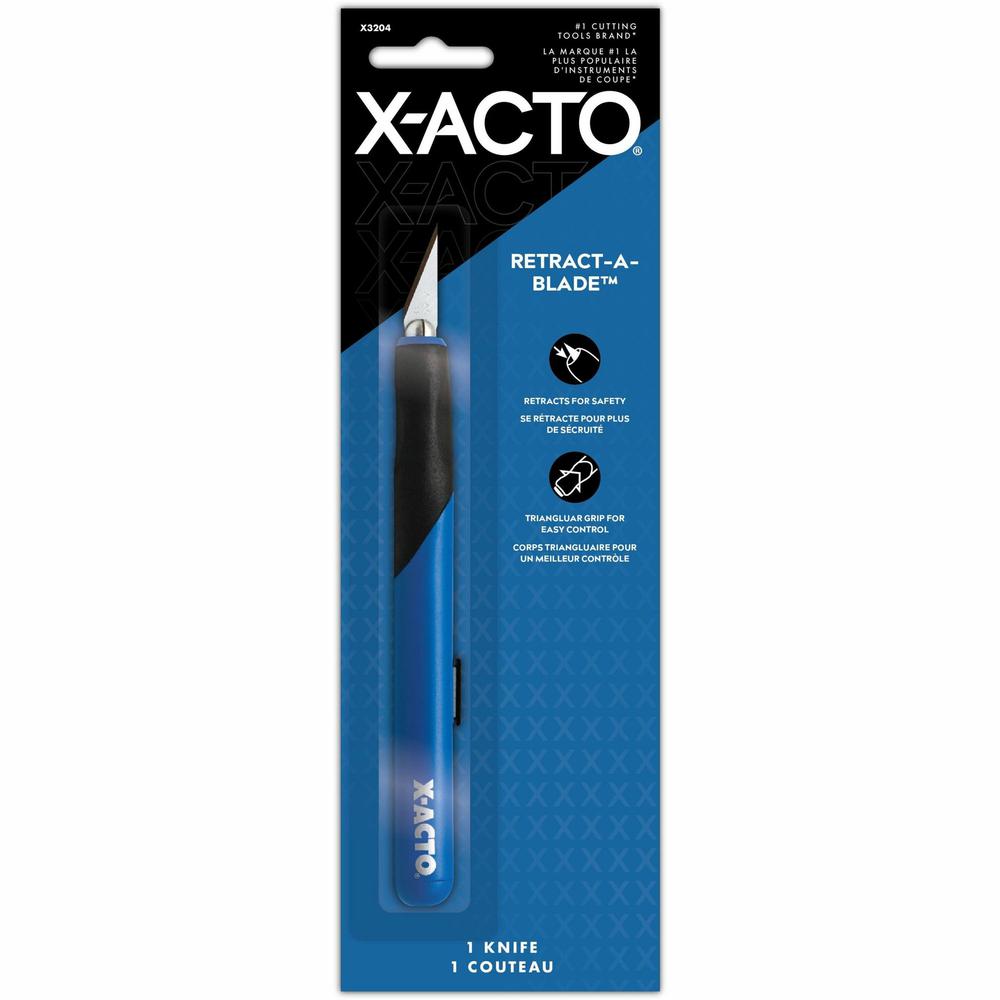 X-Acto Retract-A-Blade No. 1 Knife - Carbon Steel Blade - Retractable, Comfortable Grip, Anti-roll, Durable, Replaceable Blade - Metal - Blue - 1 Each. Picture 1