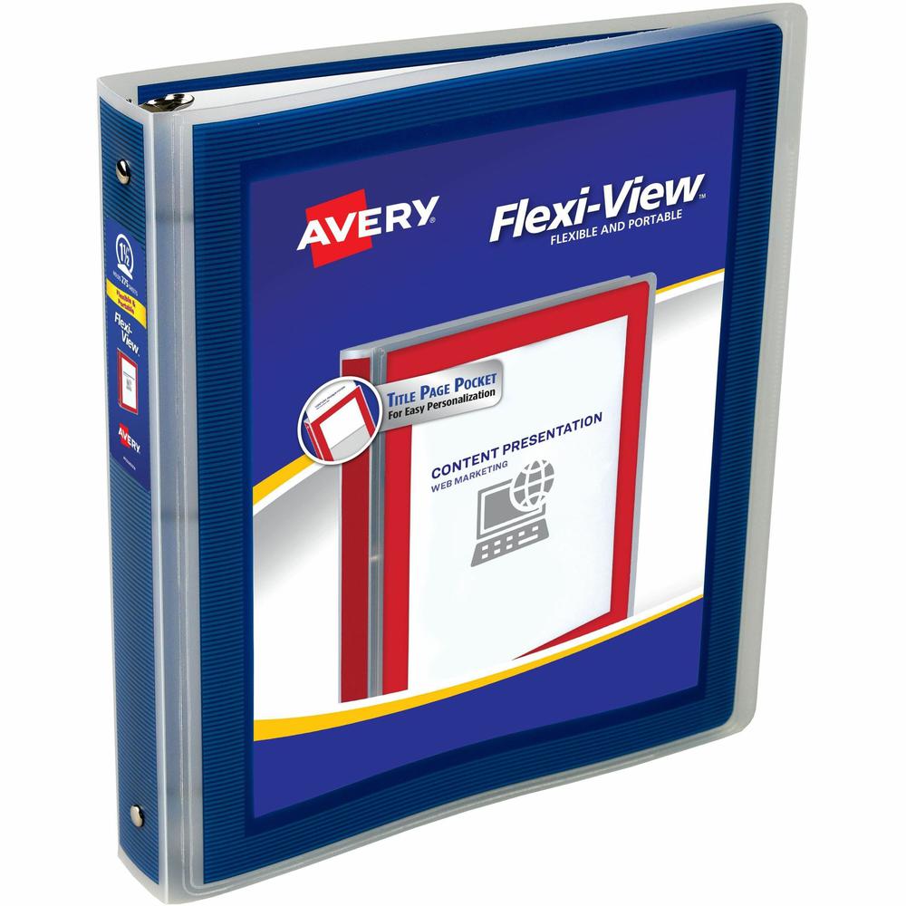 Avery&reg; Flexi-View 3 Ring Binders - 1 1/2" Binder Capacity - Letter - 8 1/2" x 11" Sheet Size - 275 Sheet Capacity - 3 x Round Ring Fastener(s) - 1 Pocket(s) - Polypropylene - Pocket, Flexible, Dur. The main picture.
