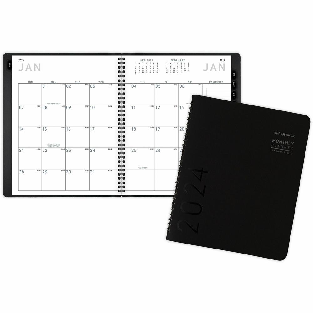 At-A-Glance Contemporary Planner - Julian Dates - Monthly - 1 Year - January 2024 - December 2024 - 1 Month Double Page Layout - 6 7/8" x 8 3/4" Sheet Size - Wire Bound - Desktop - Paper, Simulated Le. Picture 1