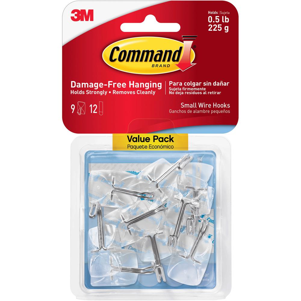 Command Small Wire Hooks - 9 Small Hook - 8 oz (226.8 g) Capacity - 1.6" Length - for Utensil, Pictures, Mirror - Clear - 9 / Pack. Picture 1