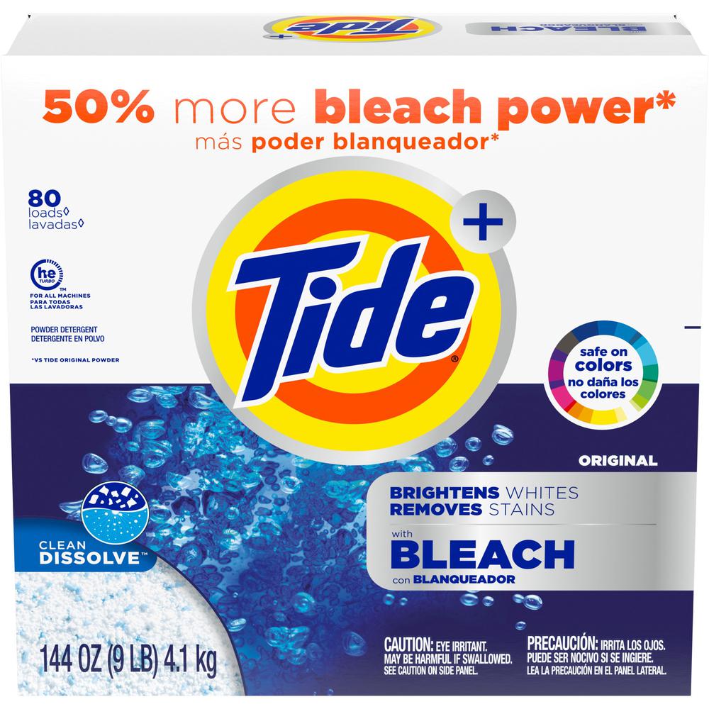 Tide Vivid Plus Bleach Detergent - 144 oz (9 lb) - Original Scent - 1 / Box - Chlorine-free, Residue-free - White. Picture 1