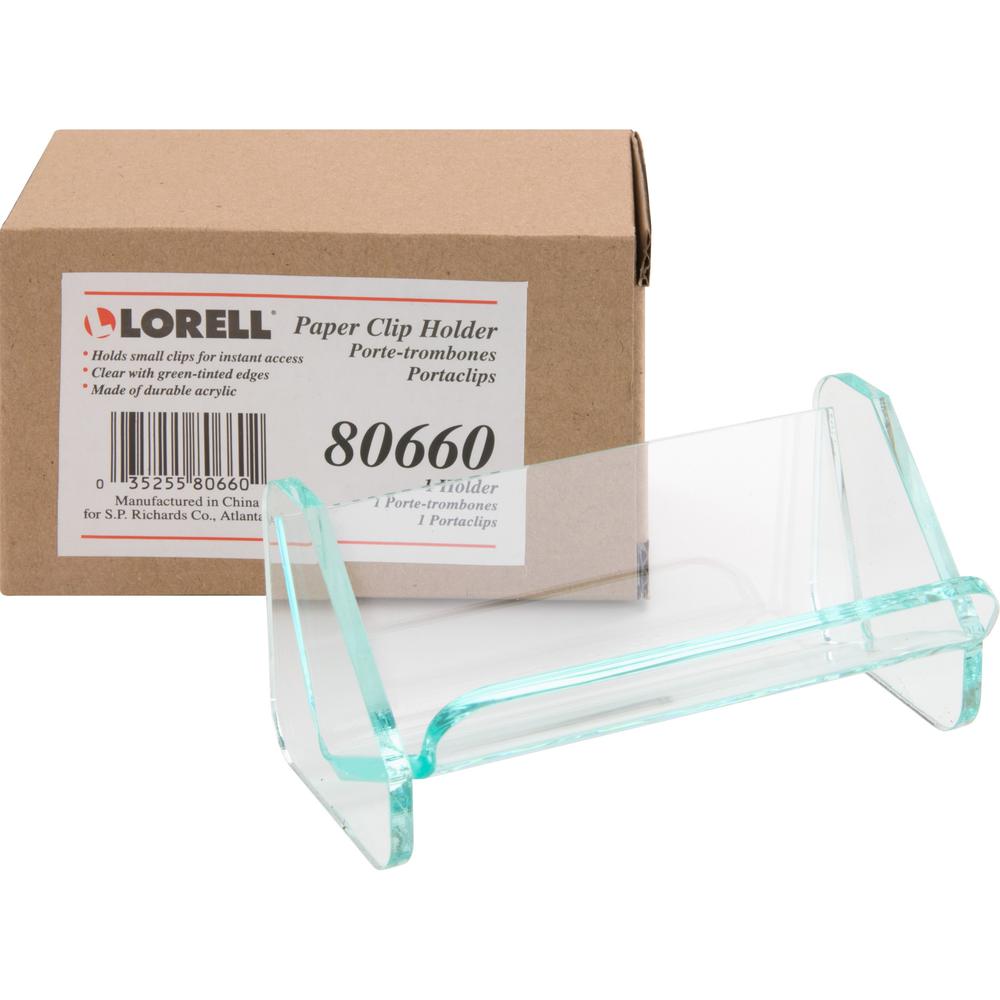 Lorell Acrylic Paper Clip Holder - Acrylic - 1 Each - Green, Transparent. The main picture.