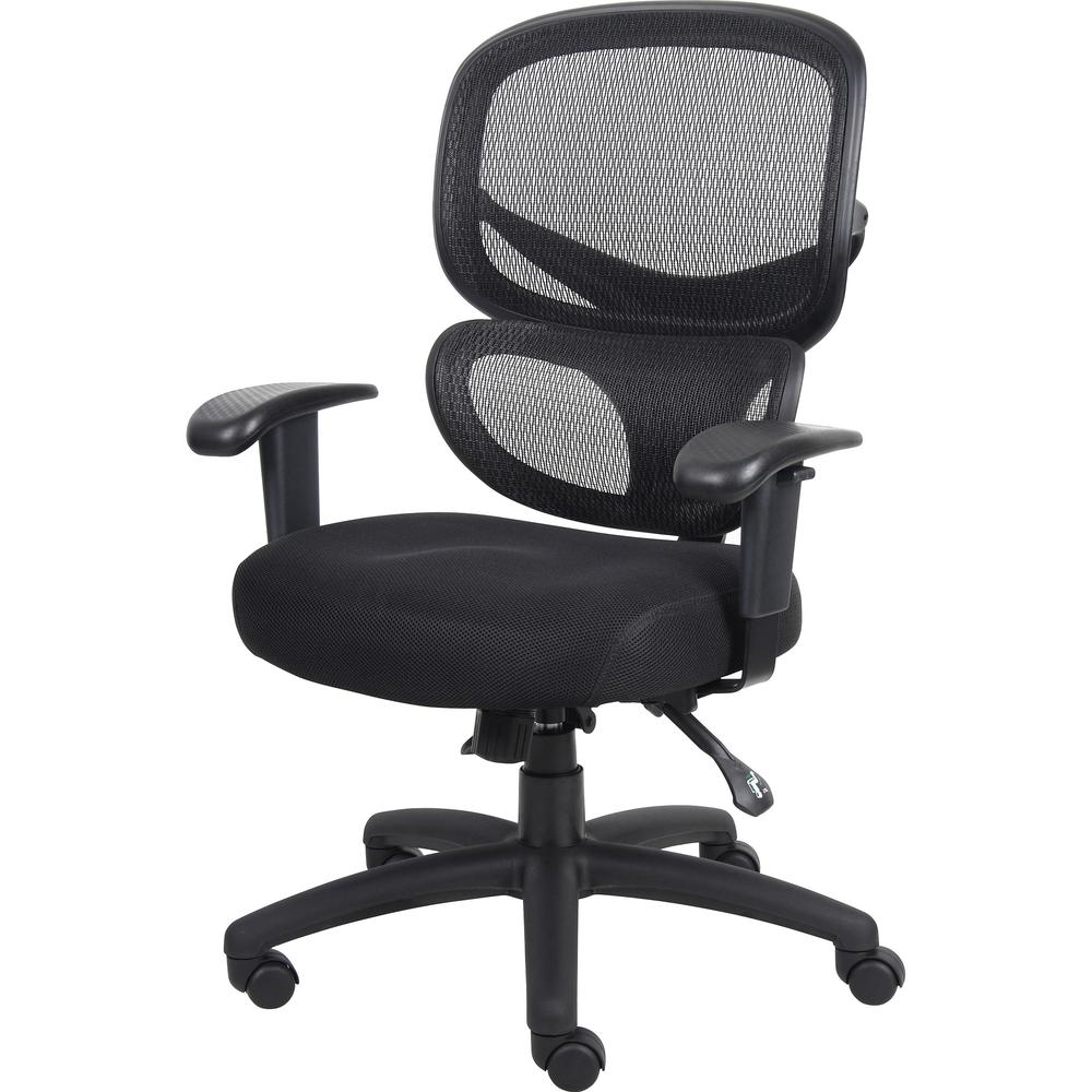 Lorell Mesh-Back Executive Chair - Black Fabric Seat - Black Mesh Back - 5-star Base - Black, Silver - Fabric - 1 Each. Picture 1